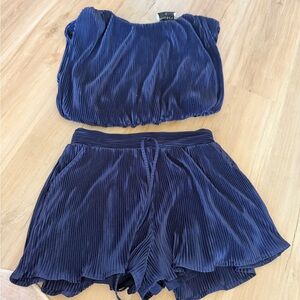 Vici Navy Pleated High Waist Skirt